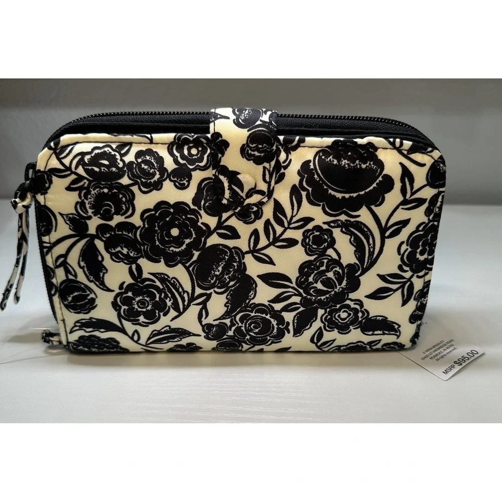 NWT Vera Bradley Large Tab Nylon Wallet Bubbly Flowers Black Pattern MSRP $95.00